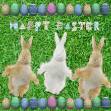Three Easter Bunnies Dancing on Grass