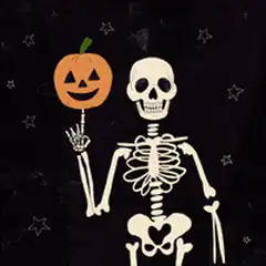 Skeleton spinning a jack-o-lantern