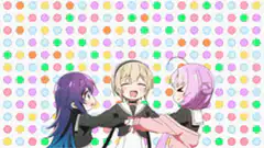 Three anime girls shaking hands