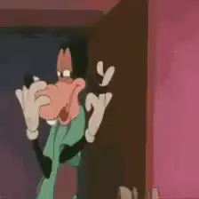 Goofy peeking from behind a door