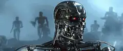 Terminator T-800 skull with red eyes
