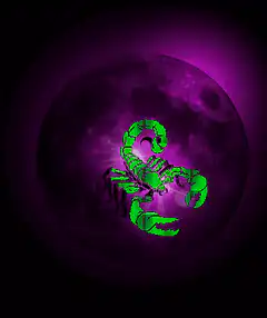 Green Scorpion on Purple Moon