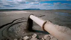 Pipe discharging sludge into mudflat