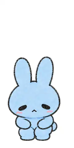 Sad blue bunny stands up
