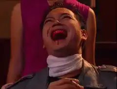 Vampire laughing with bloody mouth
