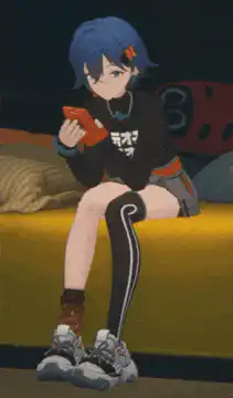 Anime girl eating chips on couch