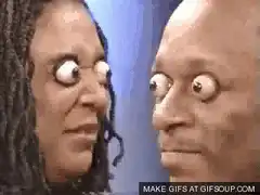 Woman and man with popping googly eyes