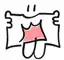 cartoon character holding up a pink cloth