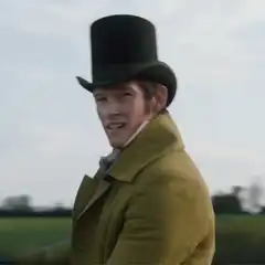 Bridgerton man in top hat waves