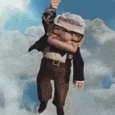 Carl Fredricksen floating in the sky