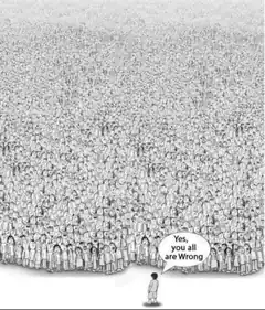 One person telling a crowd they are wrong