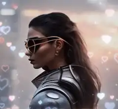 Woman in armor with heart bokeh