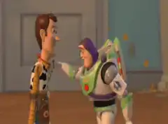 Buzz Lightyear puts arm around Woody