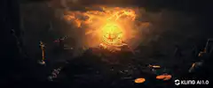 Glowing Bitcoin in a dark landscape