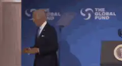 Joe Biden walks on stage at The Global Fund