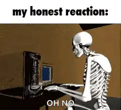 skeleton at computer oh no