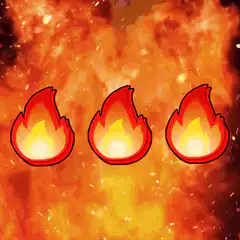 Three fire emojis on burning background