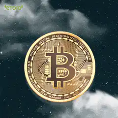 Spinning Bitcoin coin in space