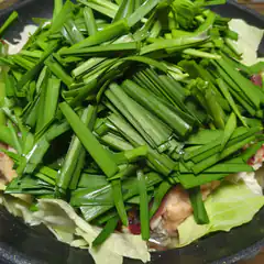 chopped green onions on cabbage and meat