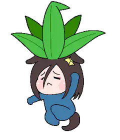chibi girl with plant on head