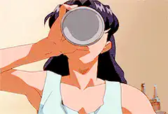 Anime girl drinks beer and smiles
