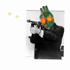 Bitcoin shooting man in suit