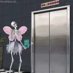 Skeleton fairy swaps places with man in elevator