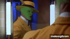 The Mask character admiring himself in the mirror