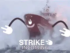 Ship with arms getting hit by a wave