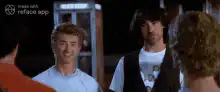 Bill and Ted laughing with 69 dudes caption