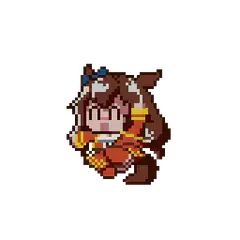 Pixel art girl with brown hair and orange outfit