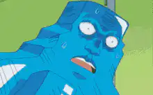 Blue character sweating nervously
