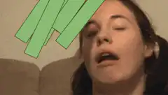 woman with green bars falling on face