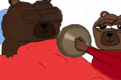 Two cartoon bears playing cymbals