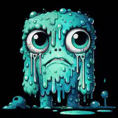 Blue slime monster crying and screaming