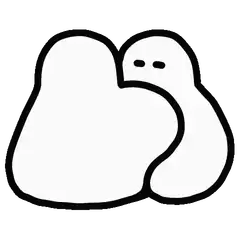 Two white blob characters hugging and separating