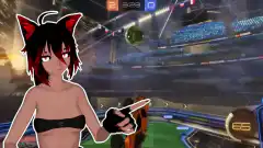 Anime girl pointing at Rocket League gameplay