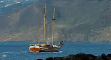 sailboat on blue water with mountains