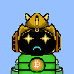 Pixel art robot with Bitcoin symbol