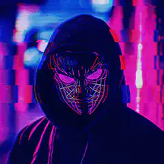 glitchy neon spider mask