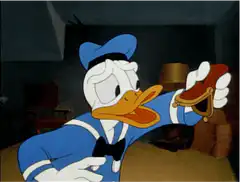 Donald Duck holding a shoe