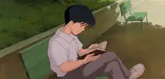 anime boy reading on bench