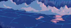 Blue cracked ice with pink clouds