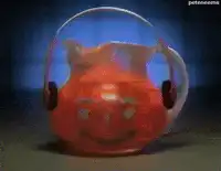 Smiling orange pitcher with earmuffs