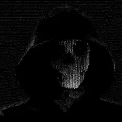 glitchy hooded figure