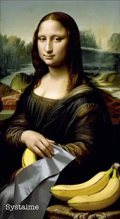 Mona Lisa with bananas and shooting star