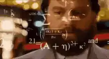 man with math equations on face