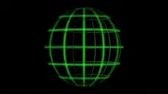 Green wireframe globe with LO REZ text