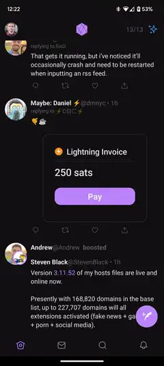 Paying 250 sats via Lightning Invoice