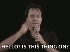 Comedian checking microphone